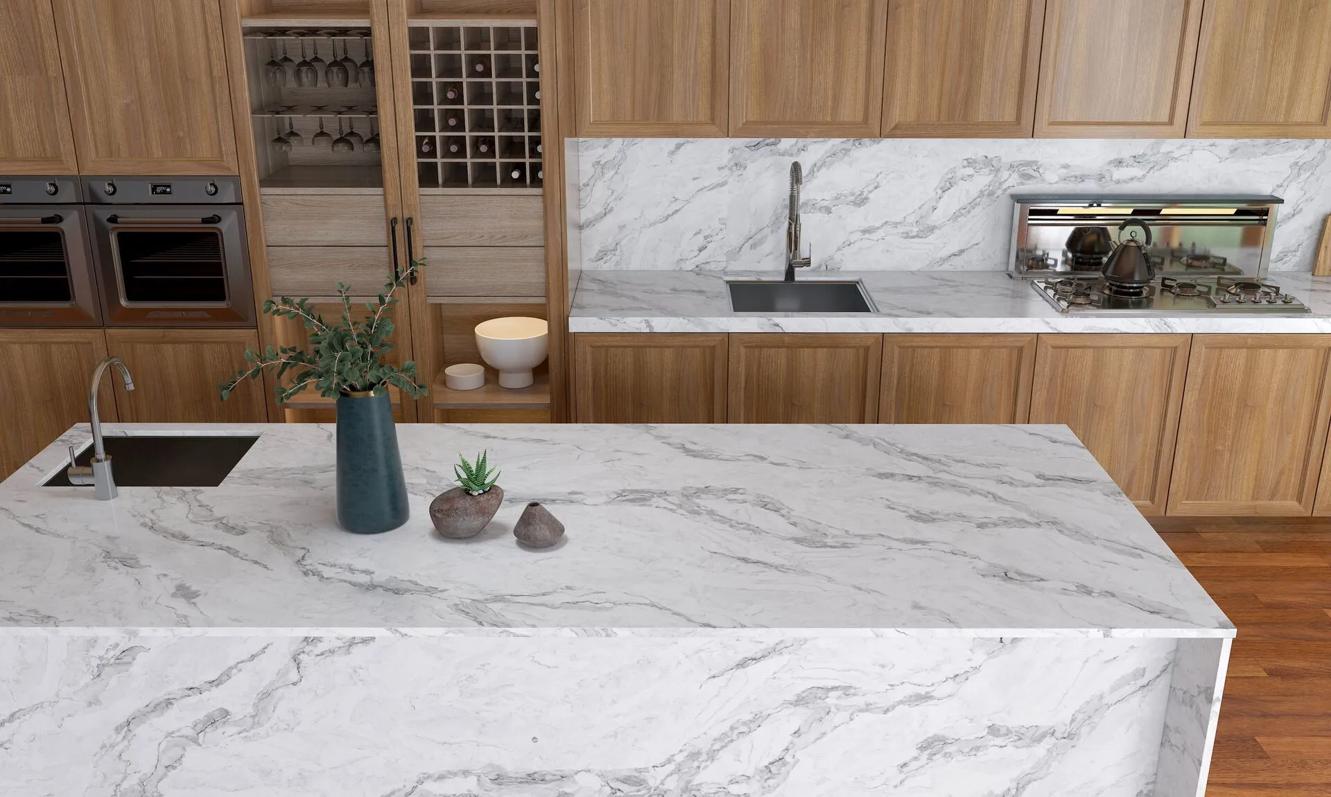 Image of installed Vicostone Amarcord Grey Quartz countertops
