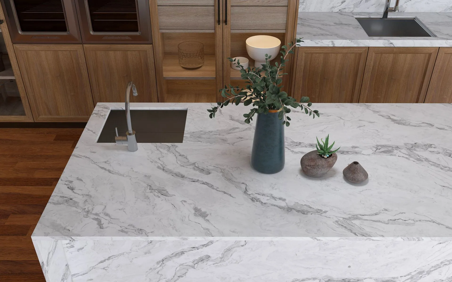 Image of installed Vicostone Amarcord Grey Quartz countertops