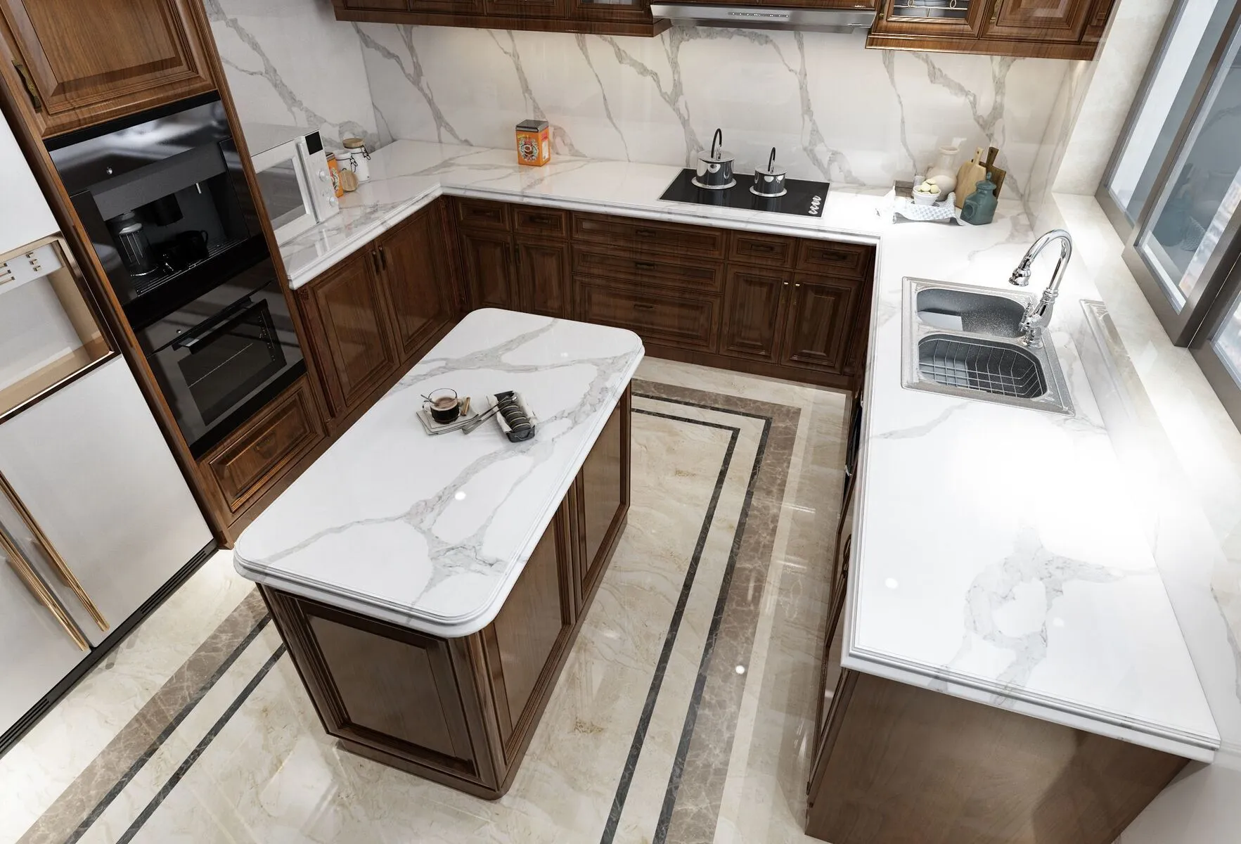 Image of installed Vicostone Forza Quartz countertops