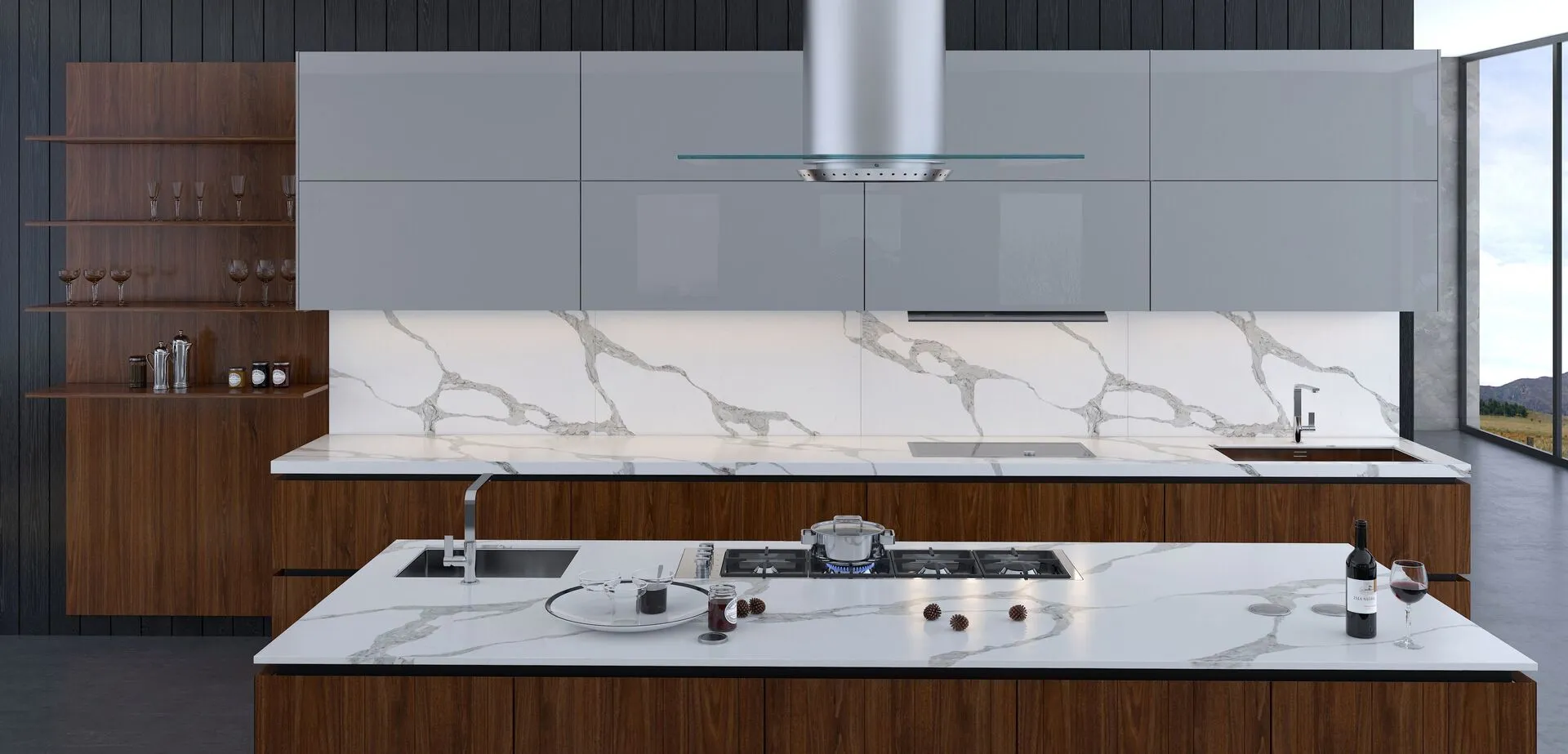 Image of installed Vicostone Forza Quartz countertops