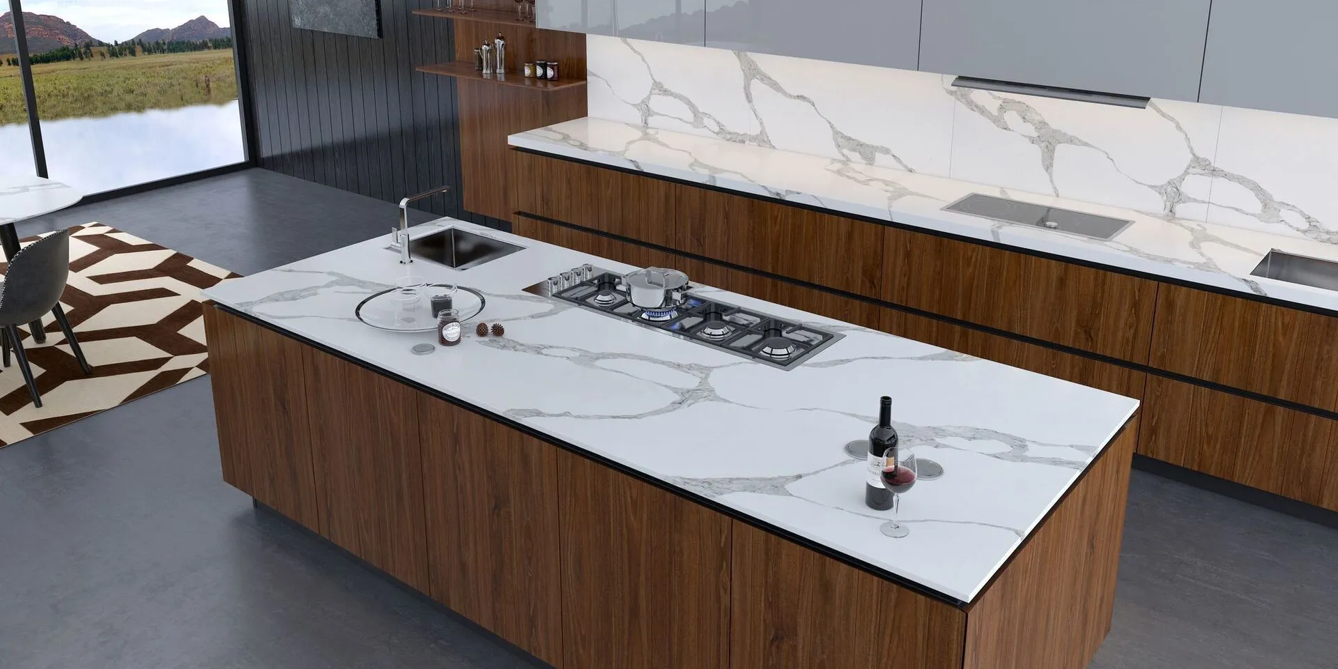 Image of installed Vicostone Forza Quartz countertops