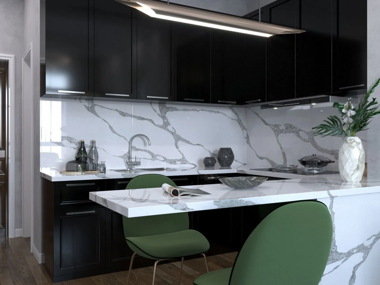 Image of installed Vicostone Forza Quartz countertops