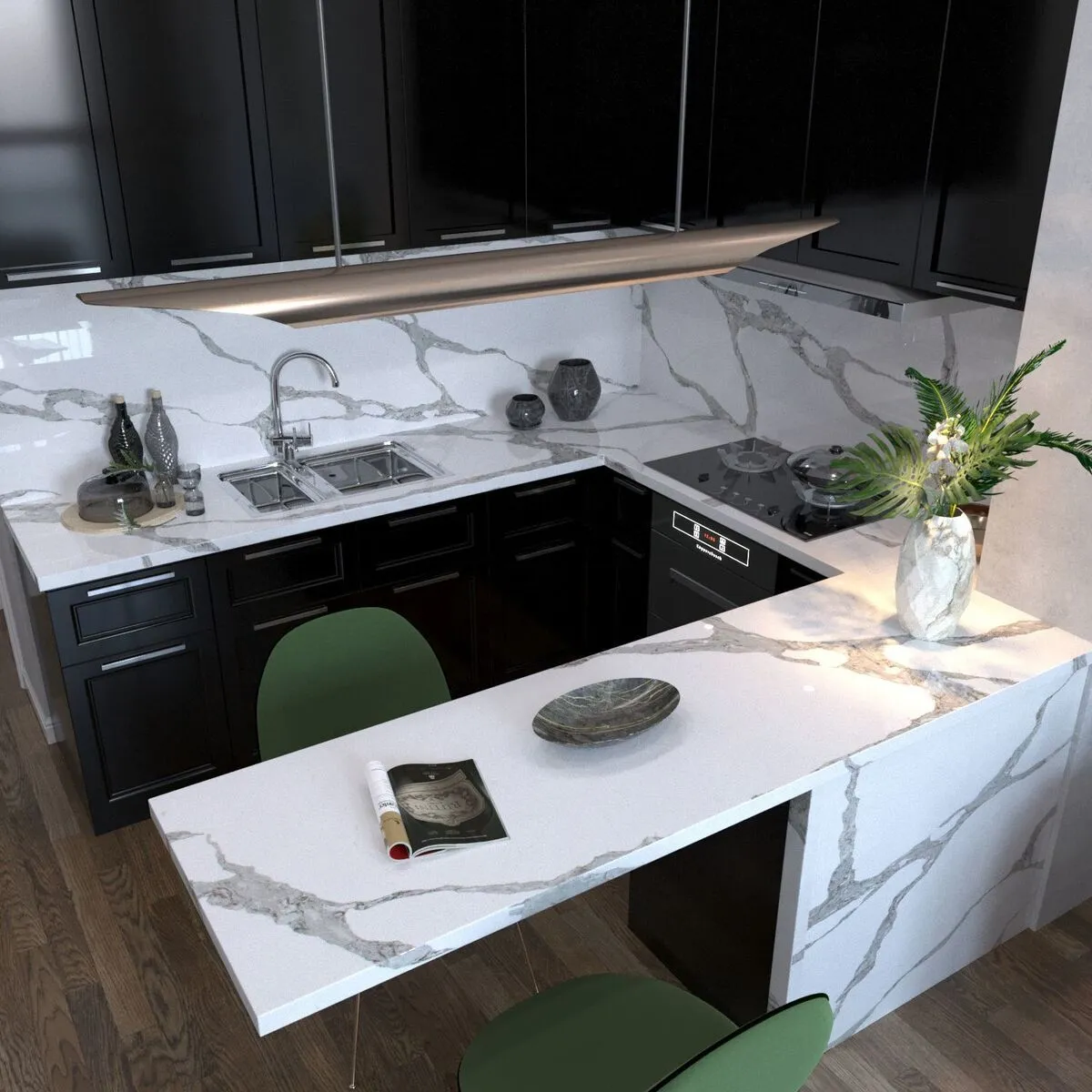 Image of installed Vicostone Forza Quartz countertops