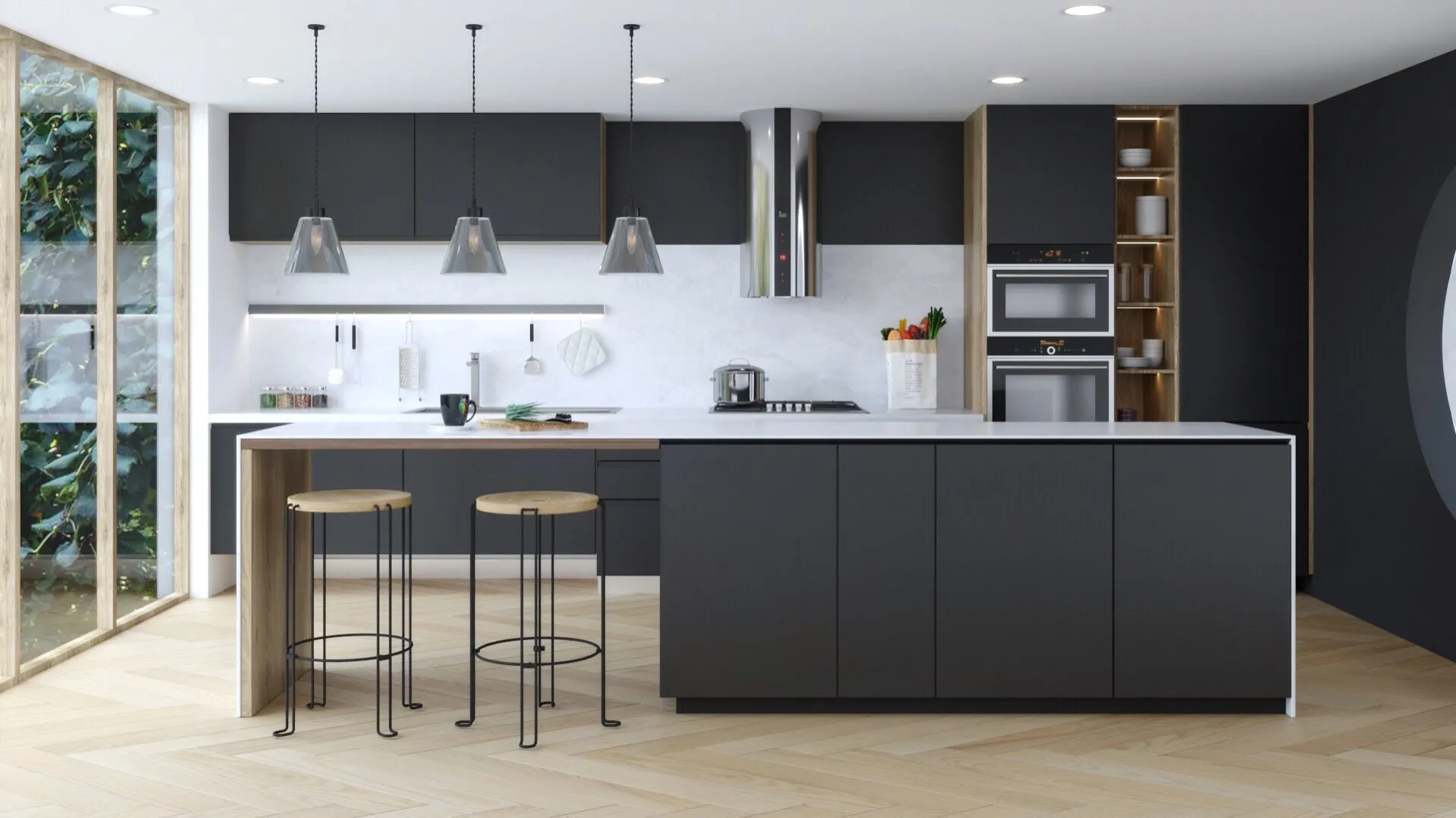 Image of installed Vicostone Luna Plena Grey Quartz countertops