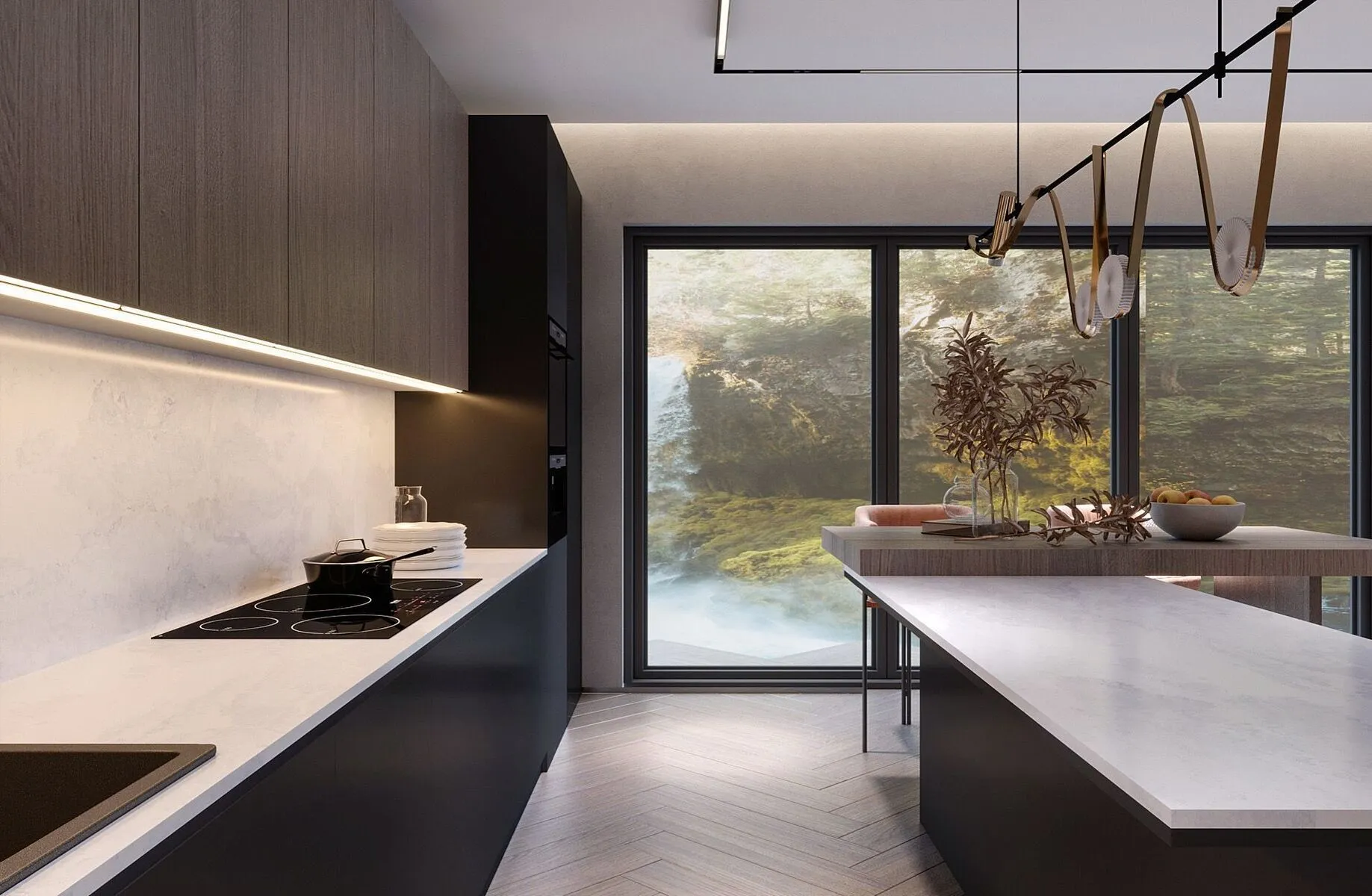Image of installed Vicostone Luna Plena Grey Quartz countertops
