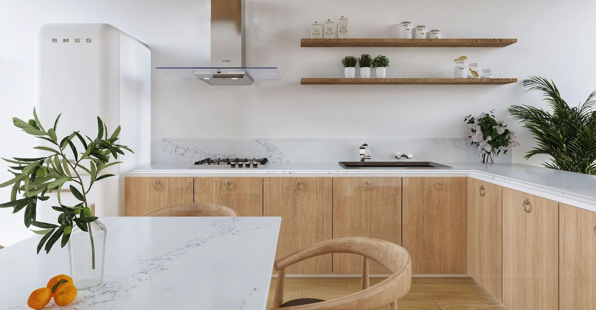 Image of installed Vicostone Statuario Quartz countertops