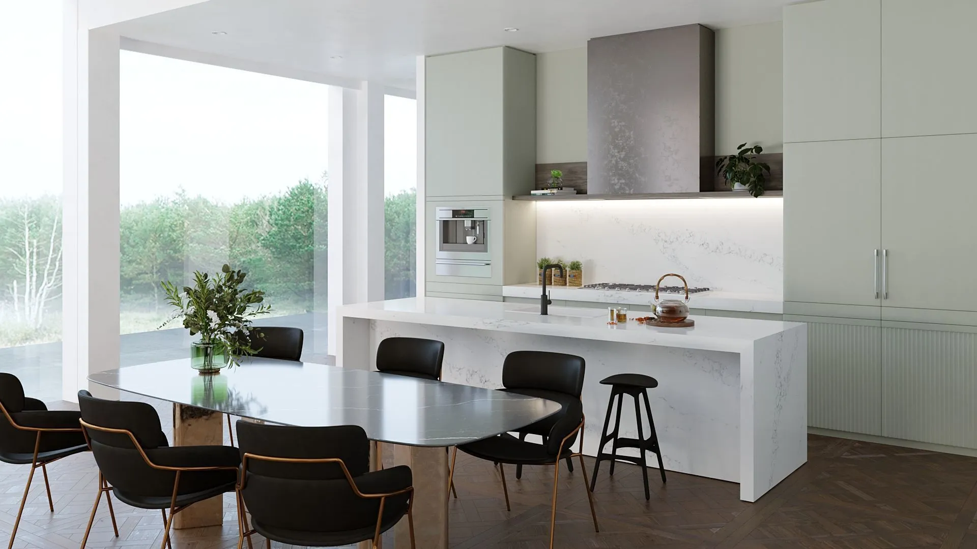 Image of installed Vicostone Statuario Quartz countertops