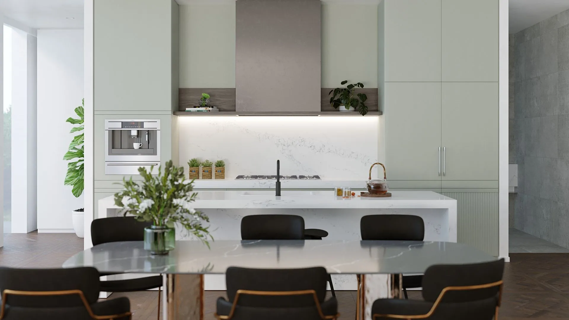 Image of installed Vicostone Statuario Quartz countertops