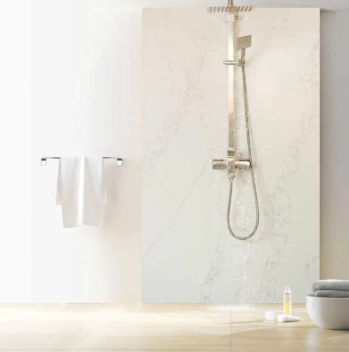 Image of installed Vicostone Statuario Quartz countertops