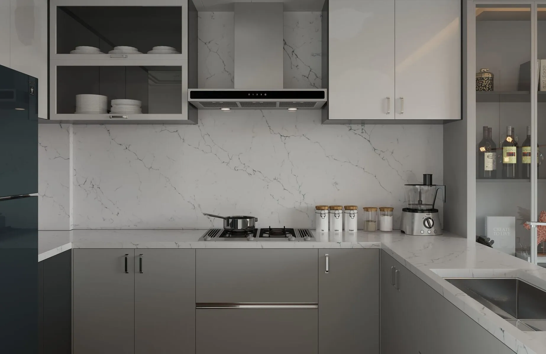 Image of installed Vicostone Venatino Quartz countertops
