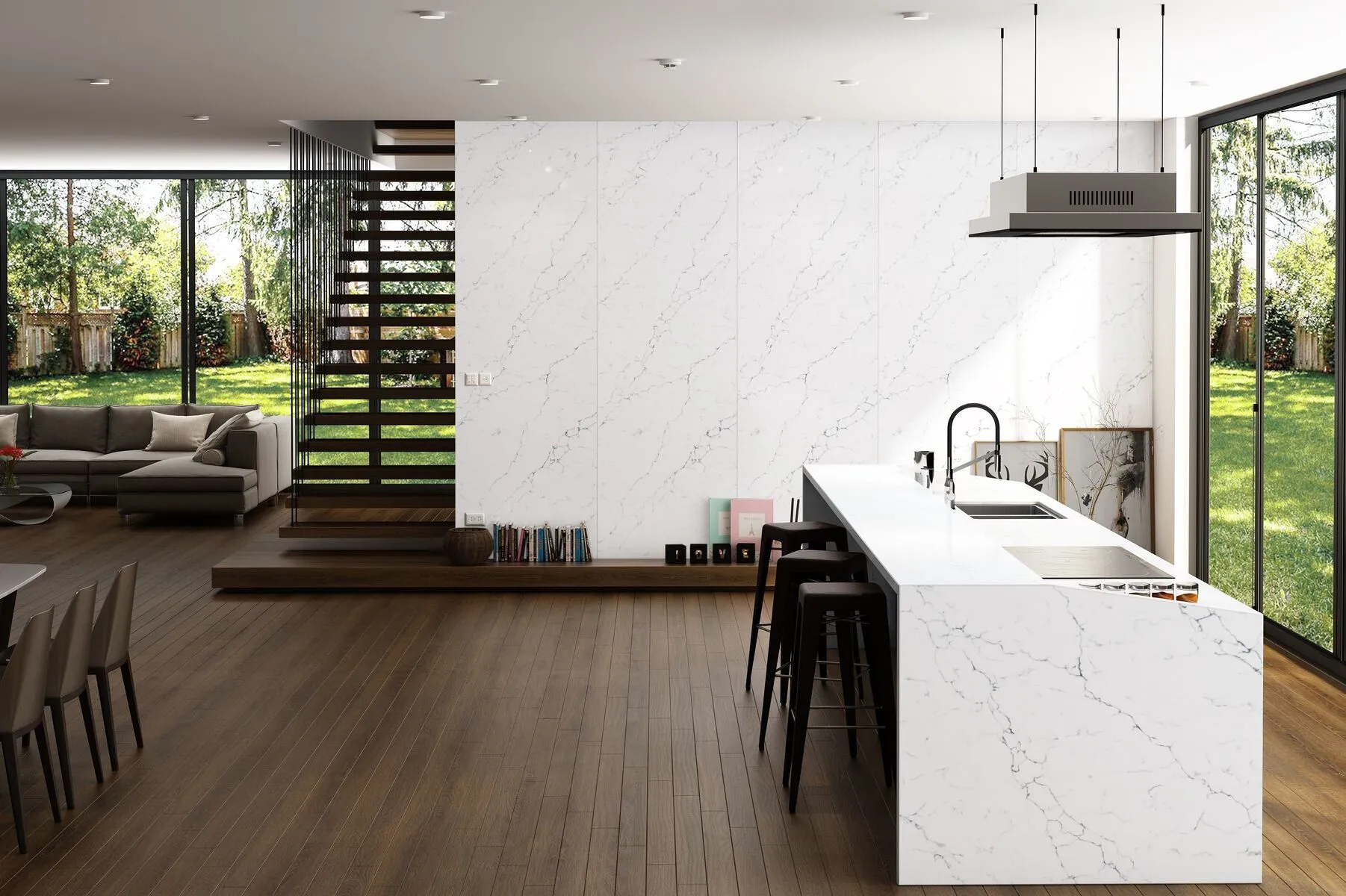 Image of installed Vicostone Venatino Quartz countertops
