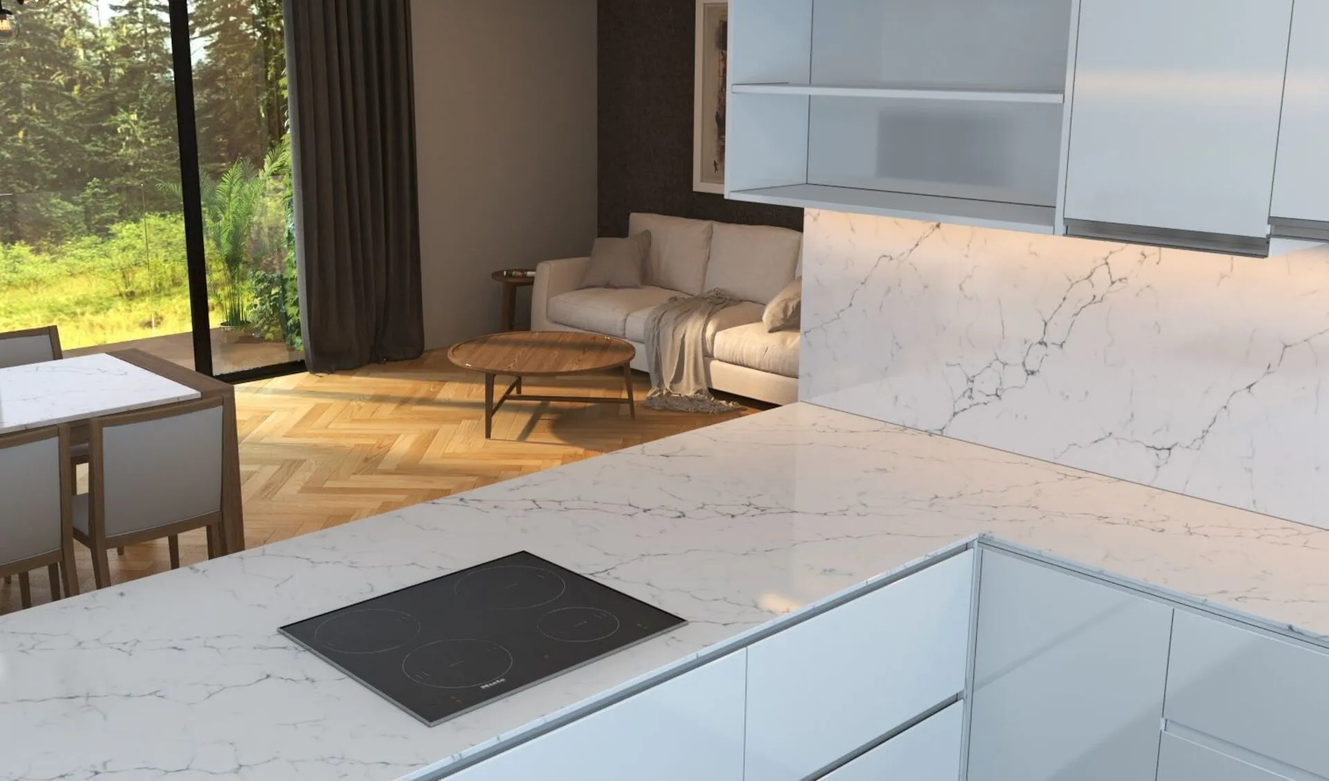 Image of installed Vicostone Venatino Quartz countertops