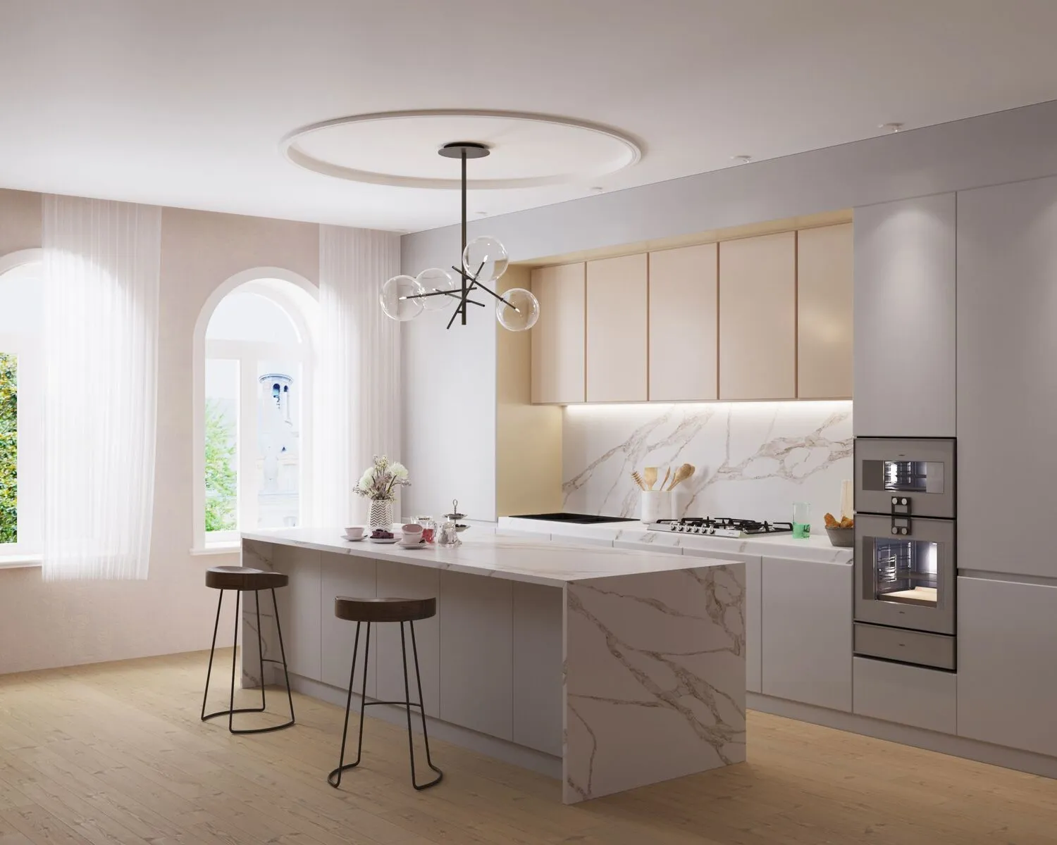 Image of installed Vicostone Vivalioro Quartz countertops