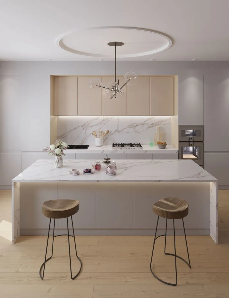 Image of installed Vicostone Vivalioro Quartz countertops