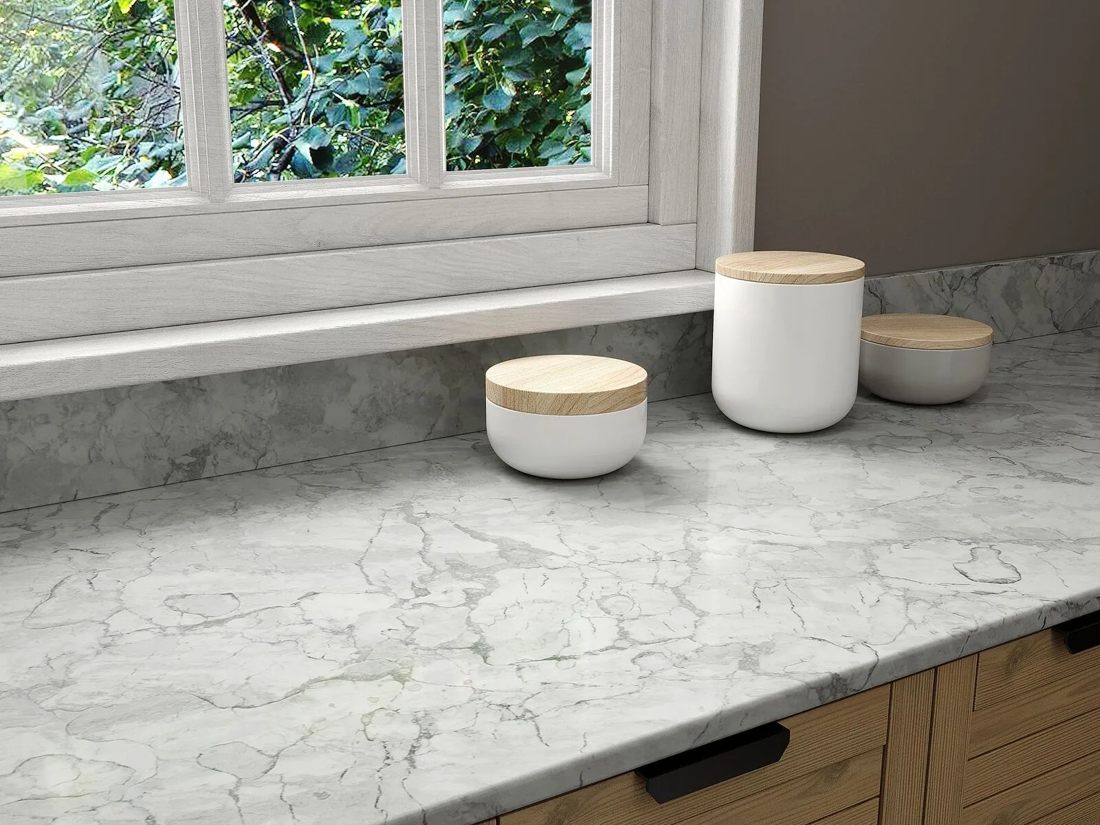 Image of installed Vicostone Bahia Quartz countertops