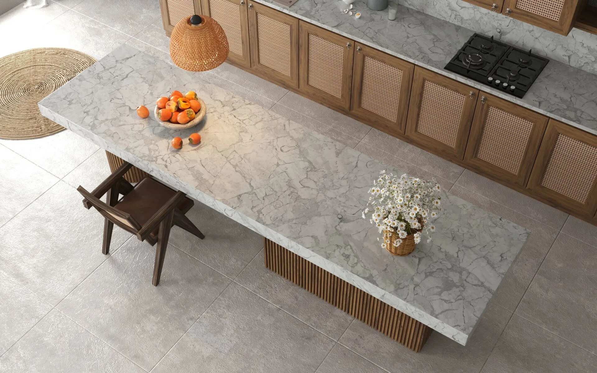 Image of installed Vicostone Bahia Quartz countertops
