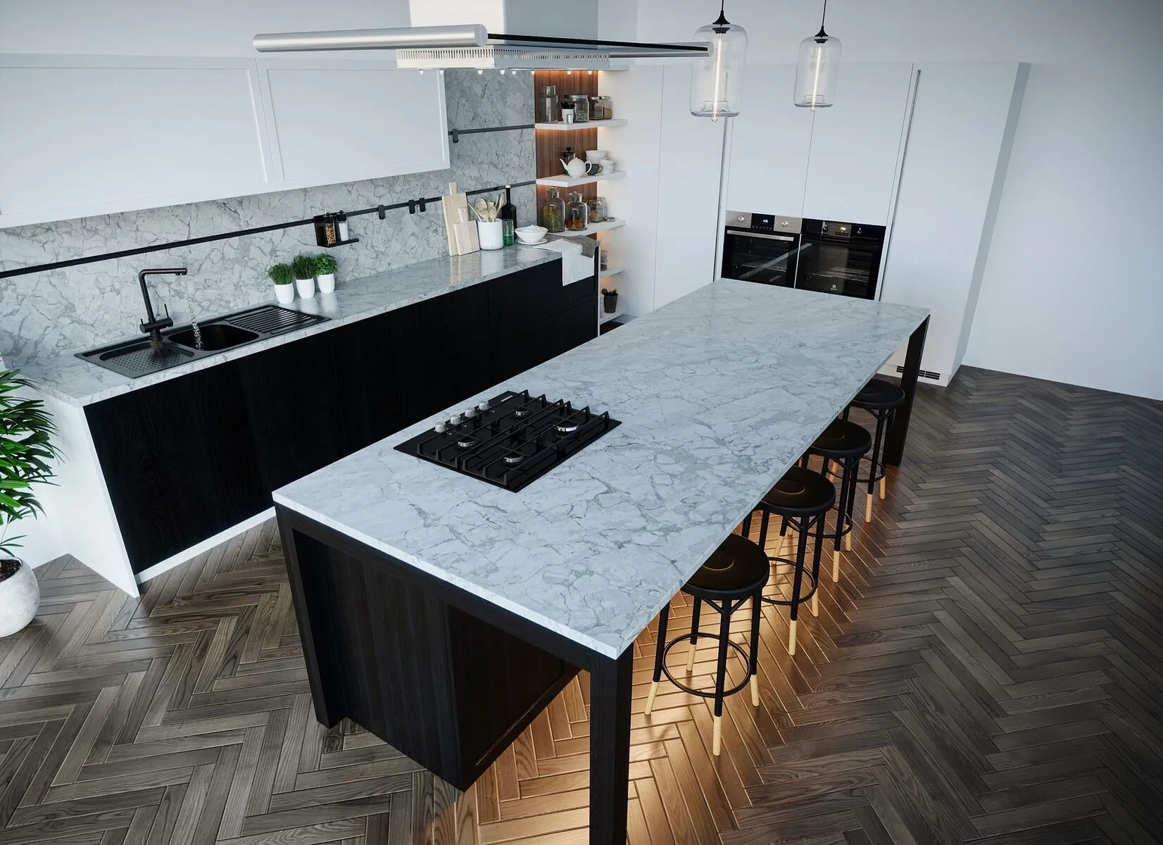 Image of installed Vicostone Bahia Quartz countertops
