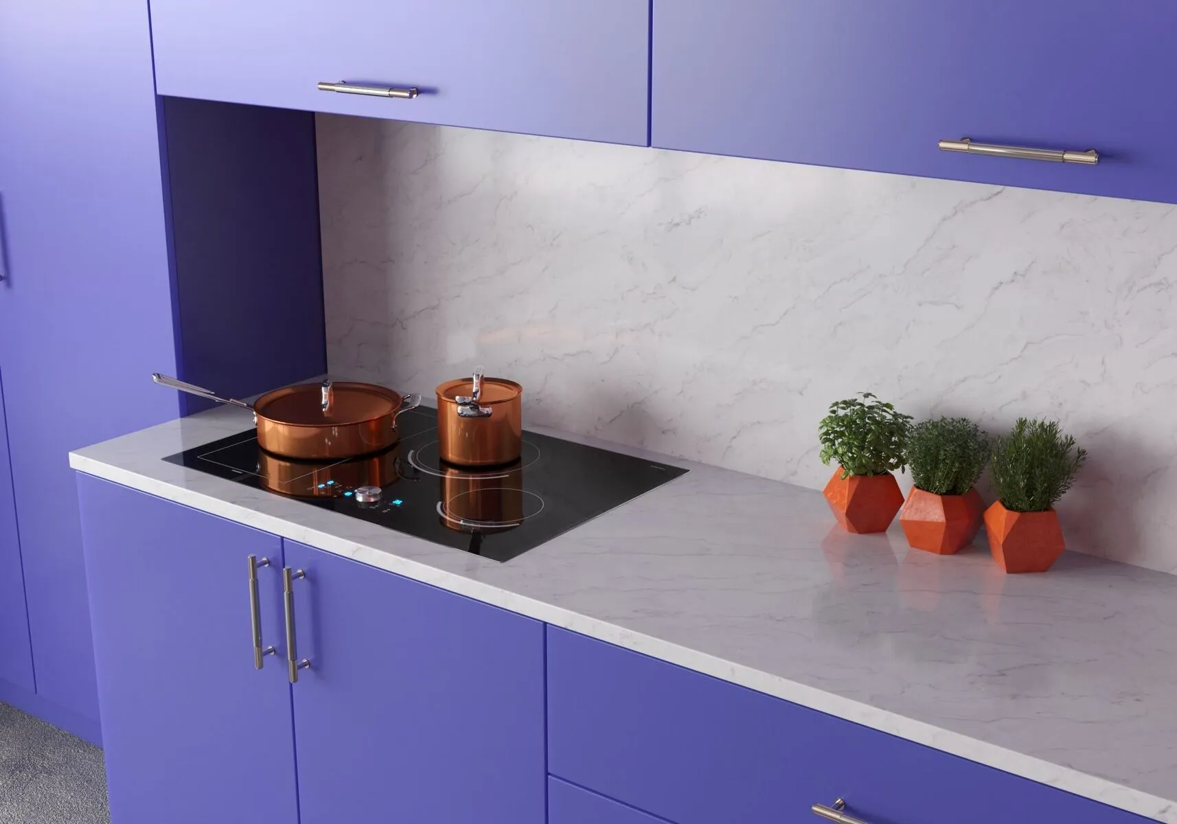 Image of installed Vicostone Volakano Grey Quartz countertops