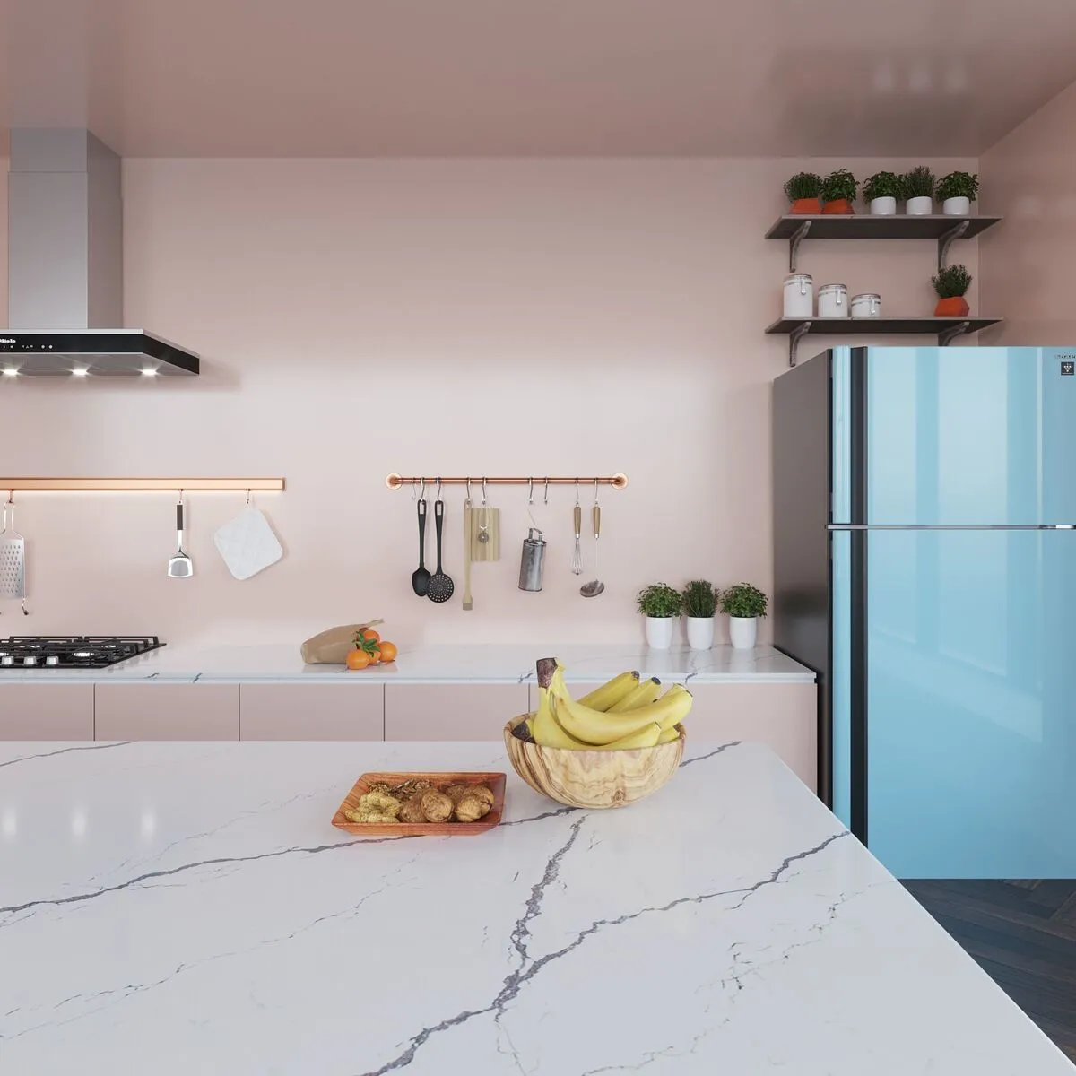 Image of installed Vicostone Greylac White Quartz countertops
