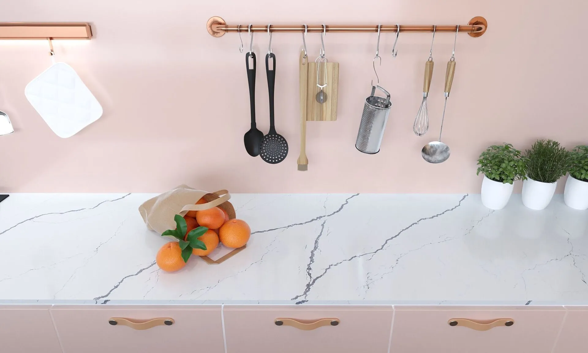 Image of installed Vicostone Greylac White Quartz countertops