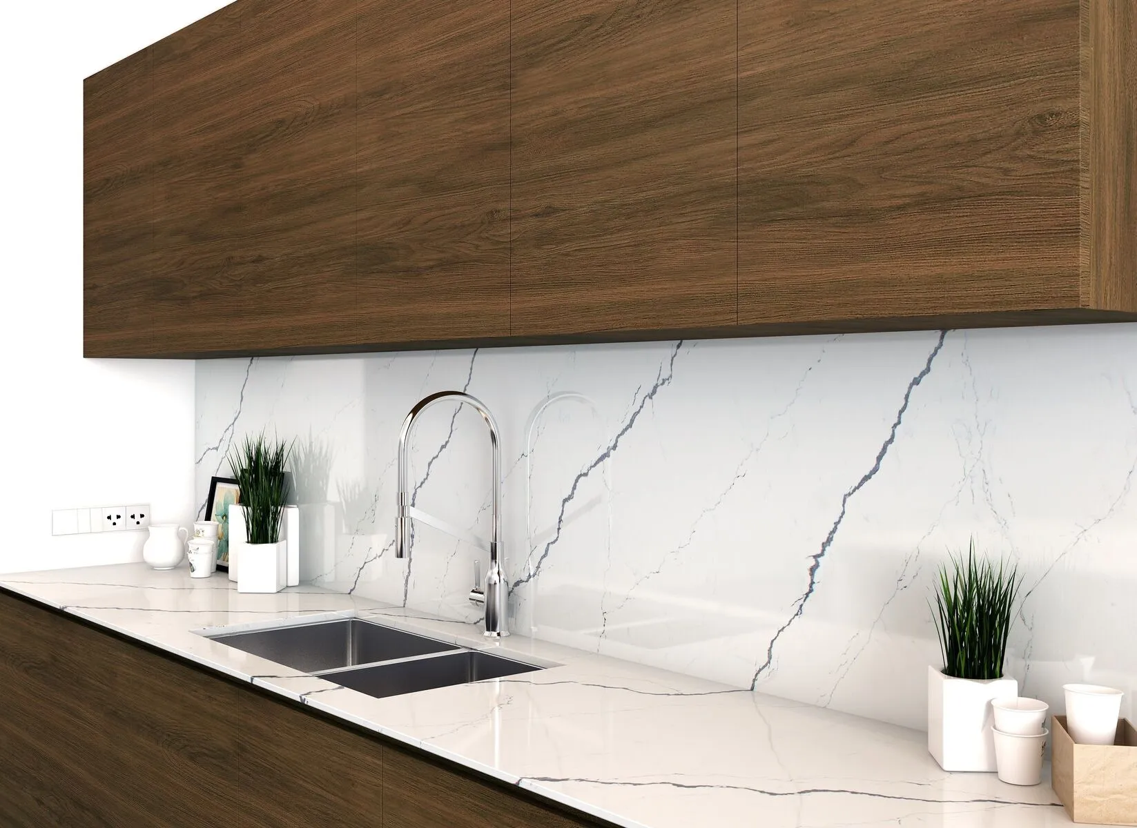 Image of installed Vicostone Greylac White Quartz countertops