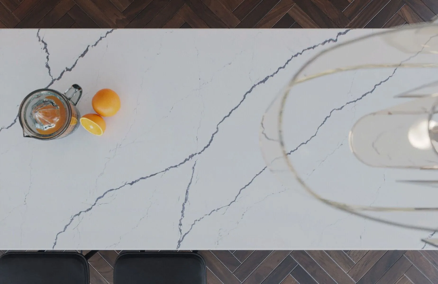 Image of installed Vicostone Greylac White Quartz countertops