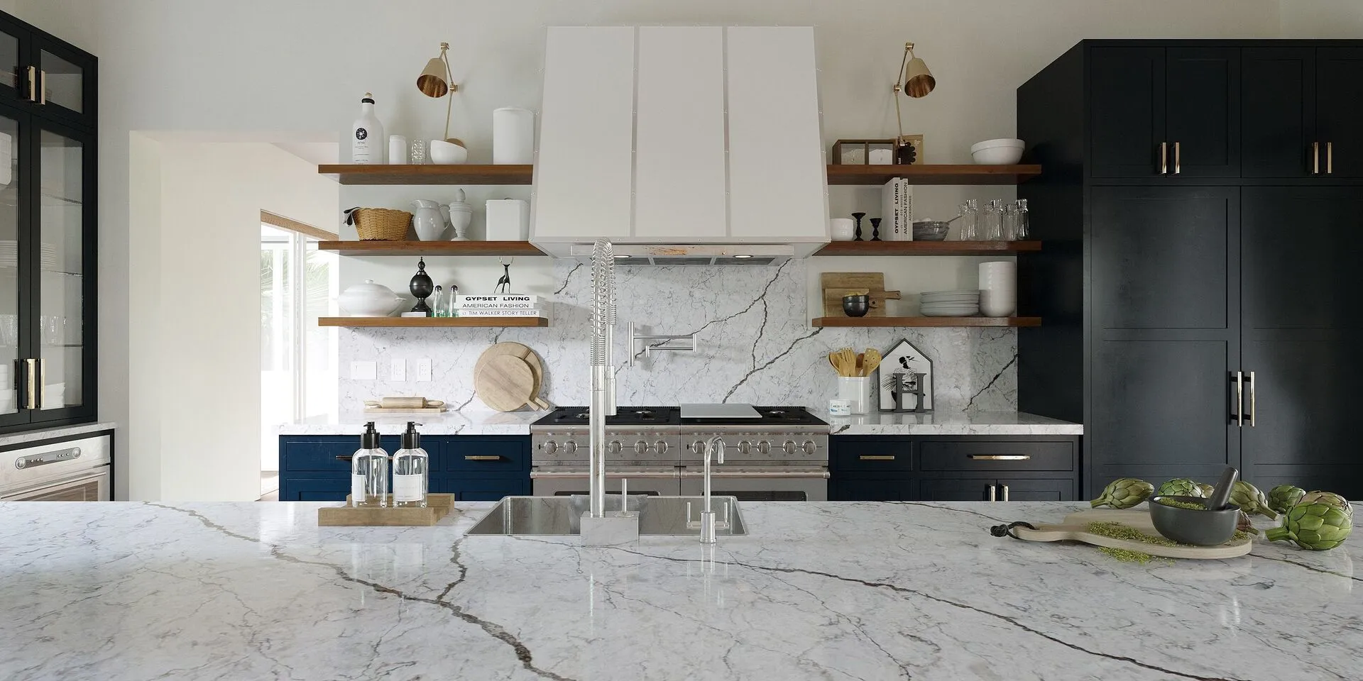 Image of installed Vicostone Diamante Grey Quartz countertops