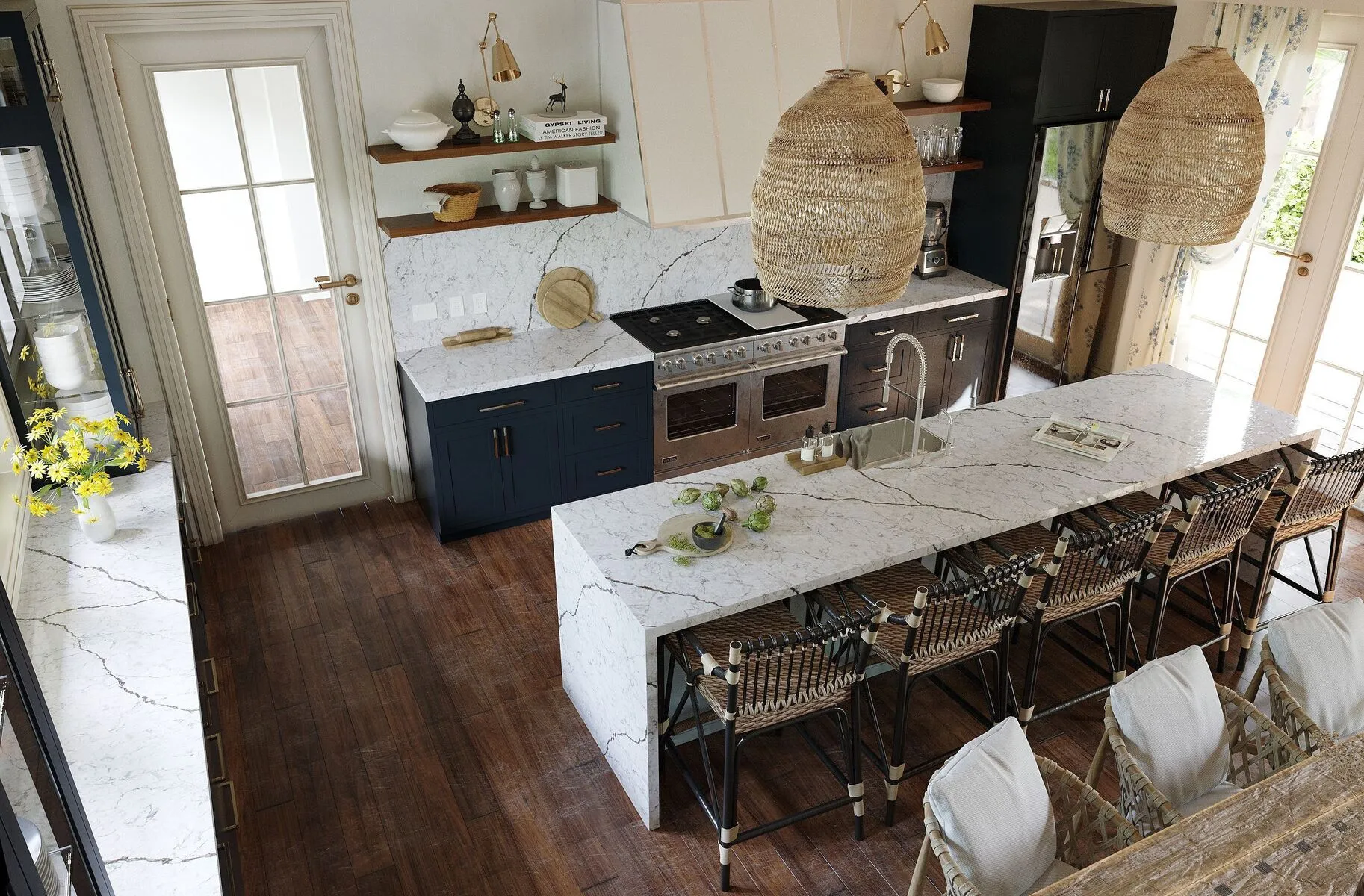 Image of installed Vicostone Diamante Grey Quartz countertops