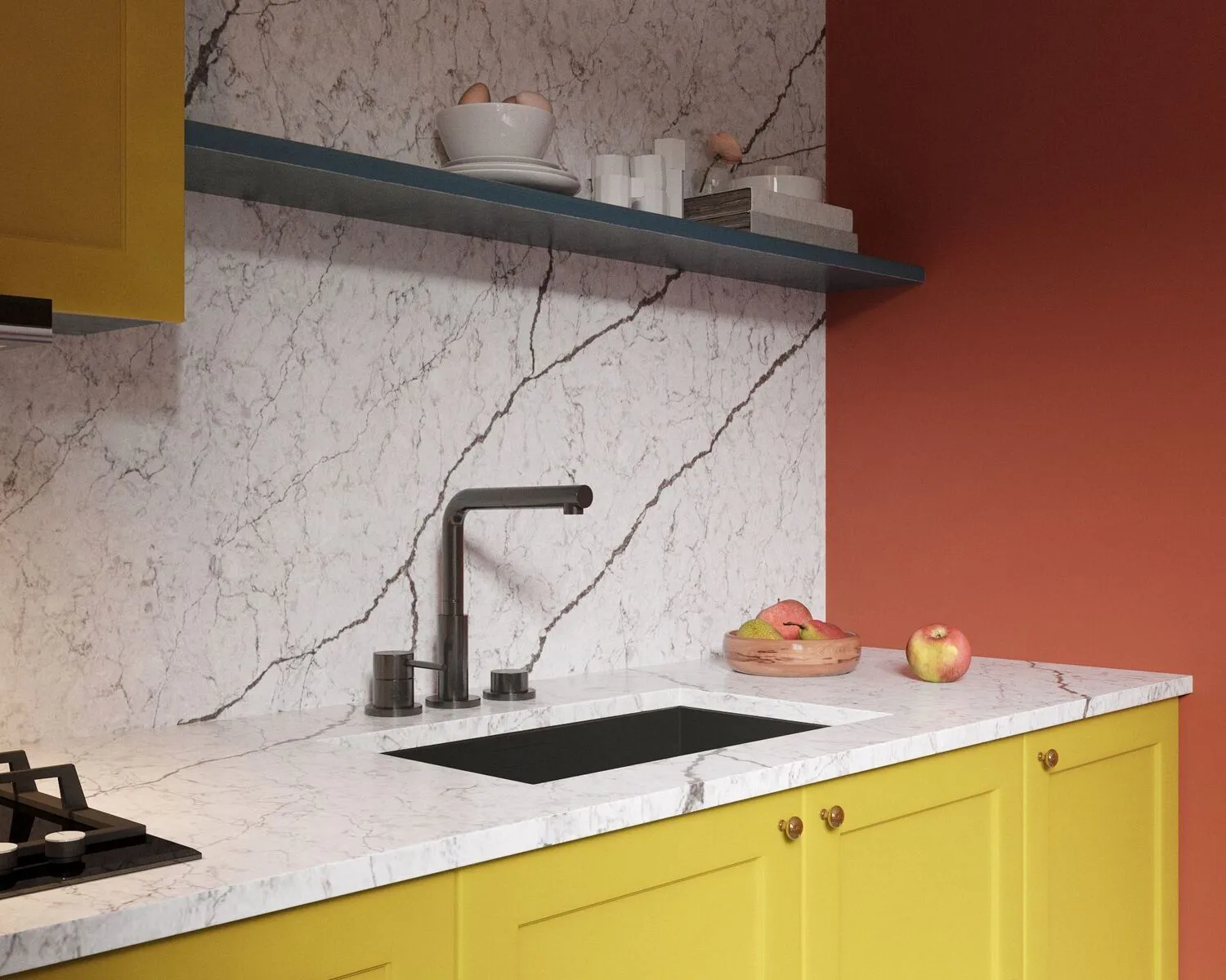 Image of installed Vicostone Diamante Grey Quartz countertops
