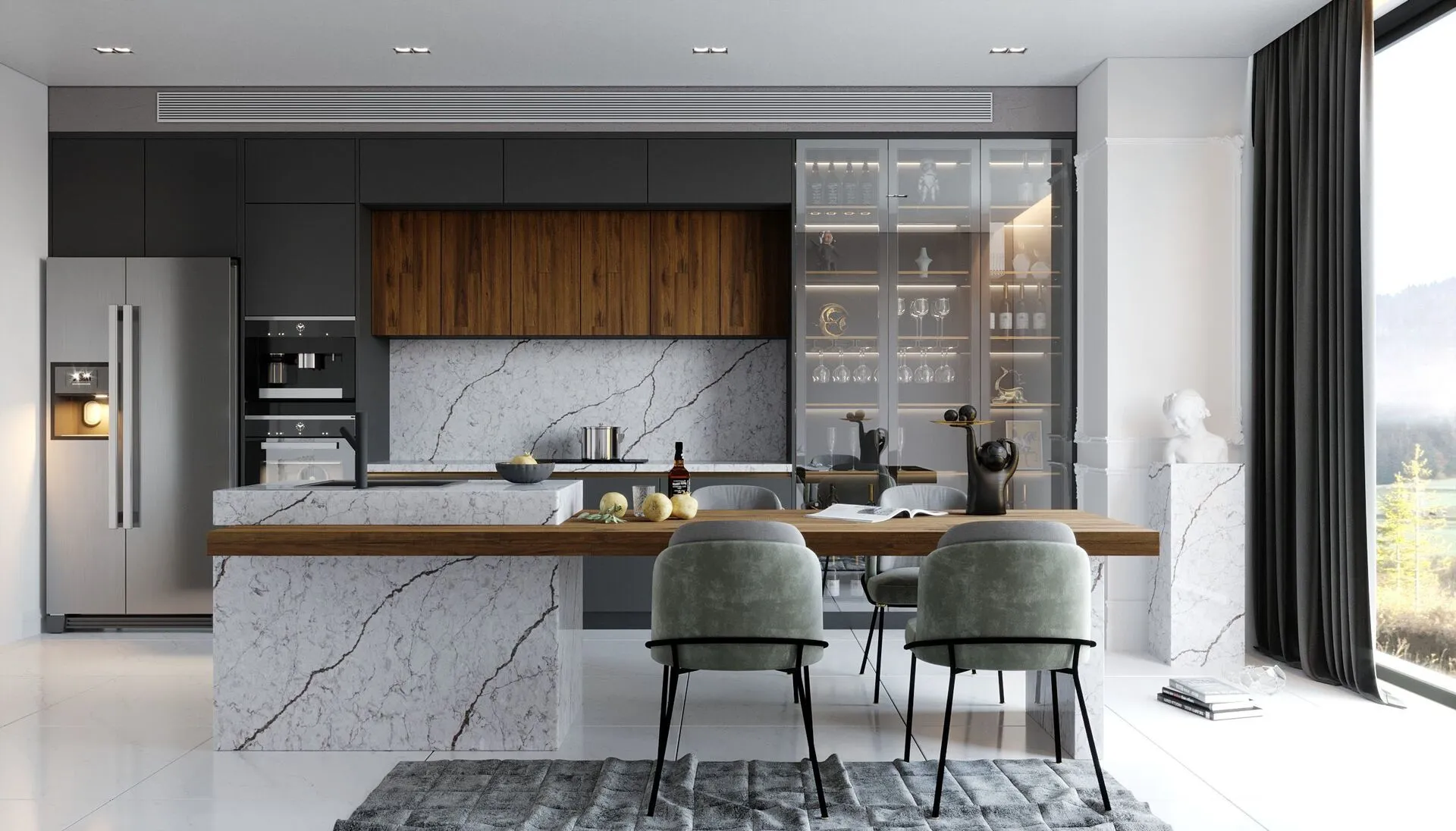Image of installed Vicostone Diamante Grey Quartz countertops