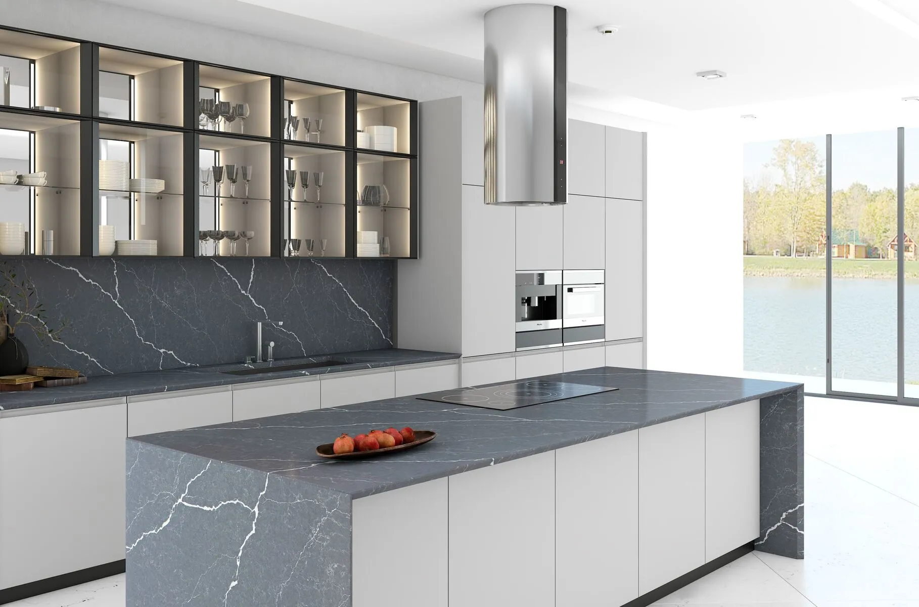 Image of installed Vicostone Cemento Quartz countertops