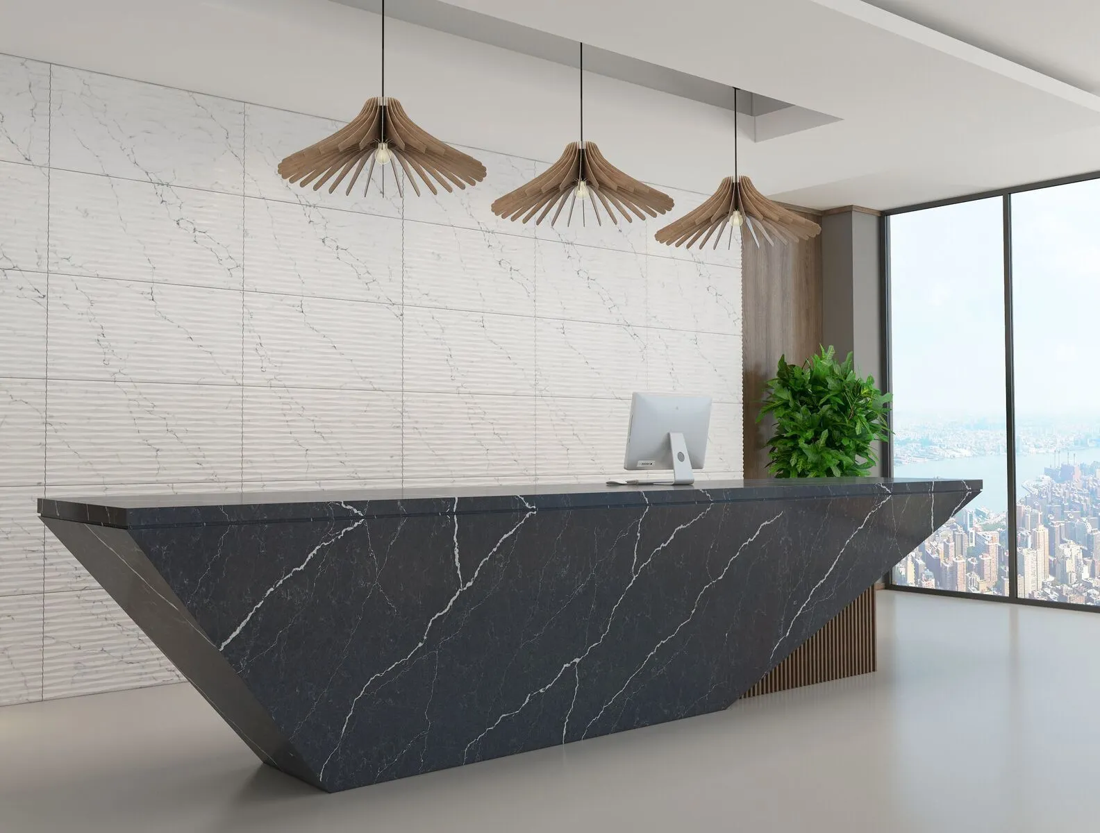 Image of installed Vicostone Cemento Quartz countertops