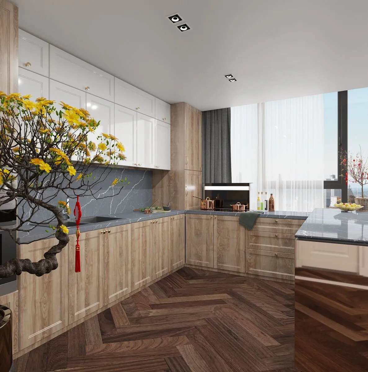 Image of installed Vicostone Cemento Quartz countertops