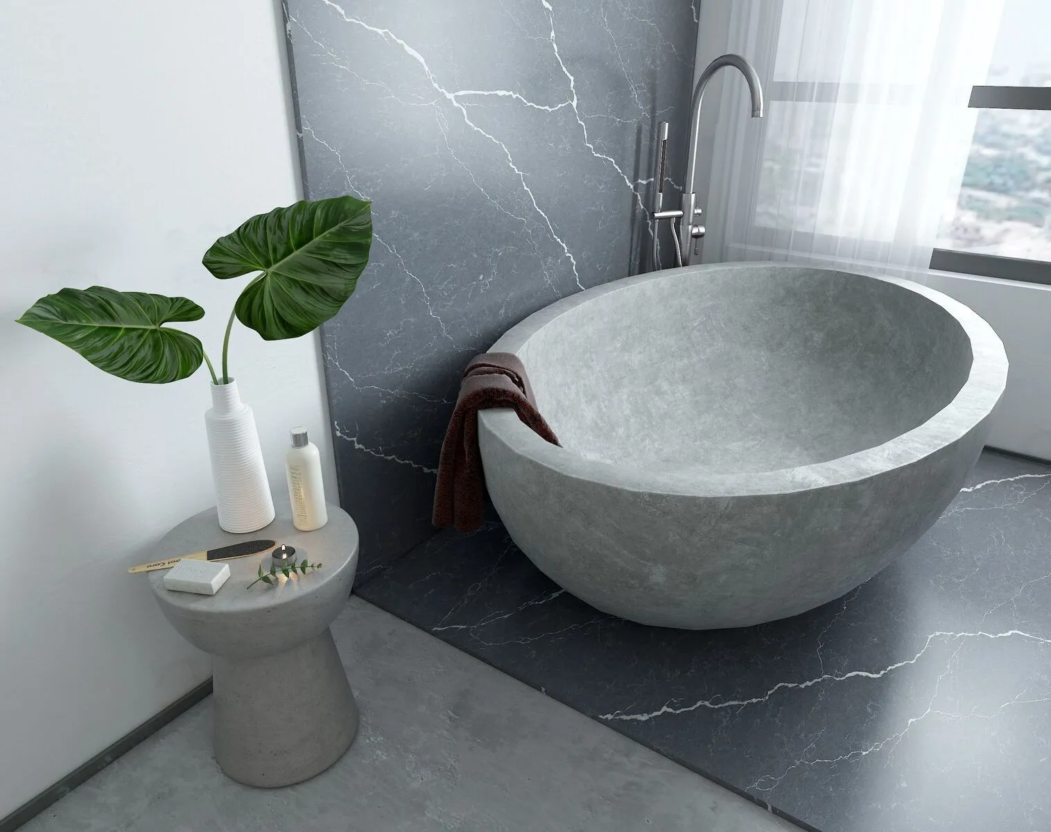 Image of installed Vicostone Cemento Quartz countertops