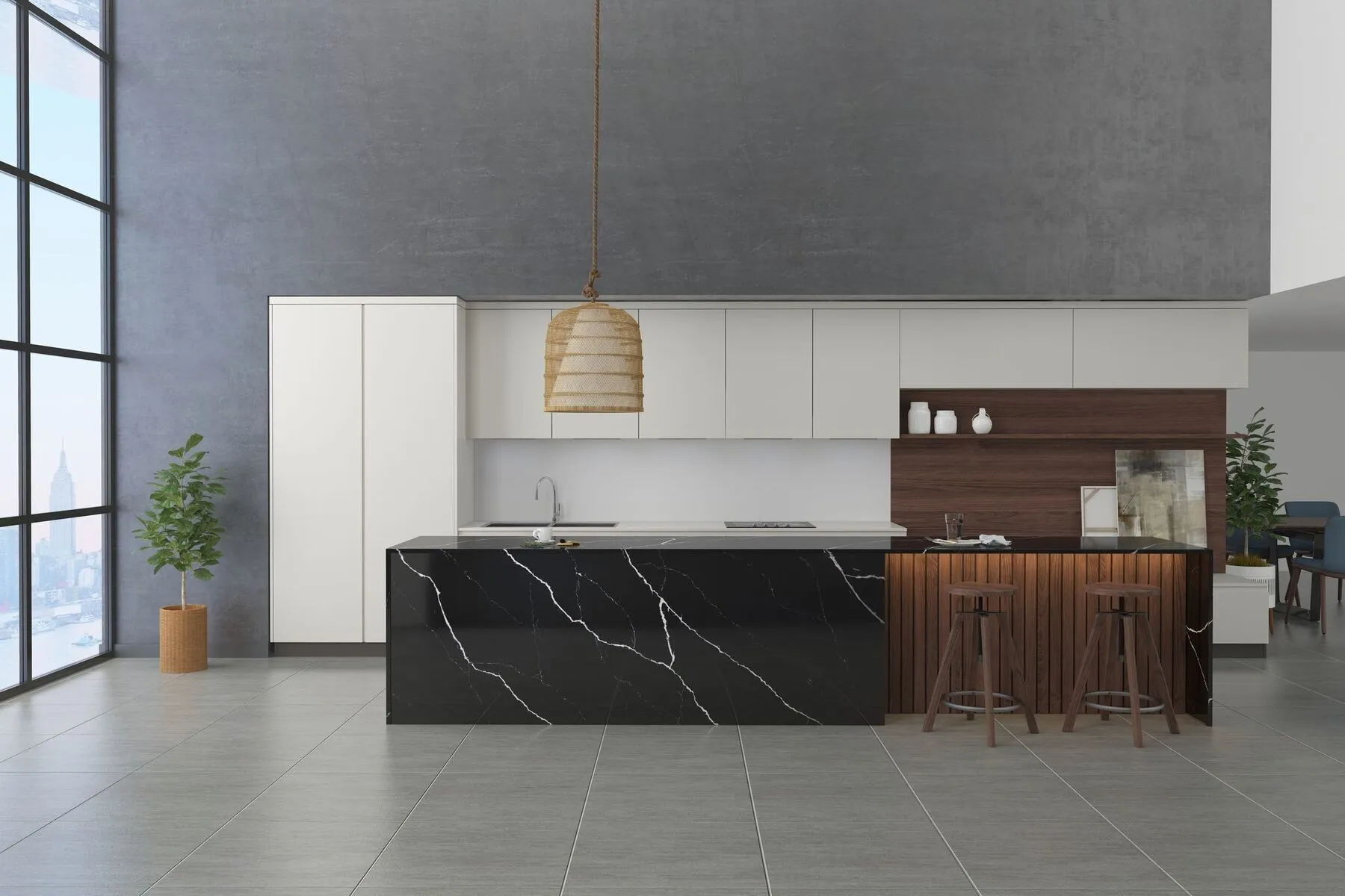 Image of installed Vicostone Nero Marquina Quartz countertops