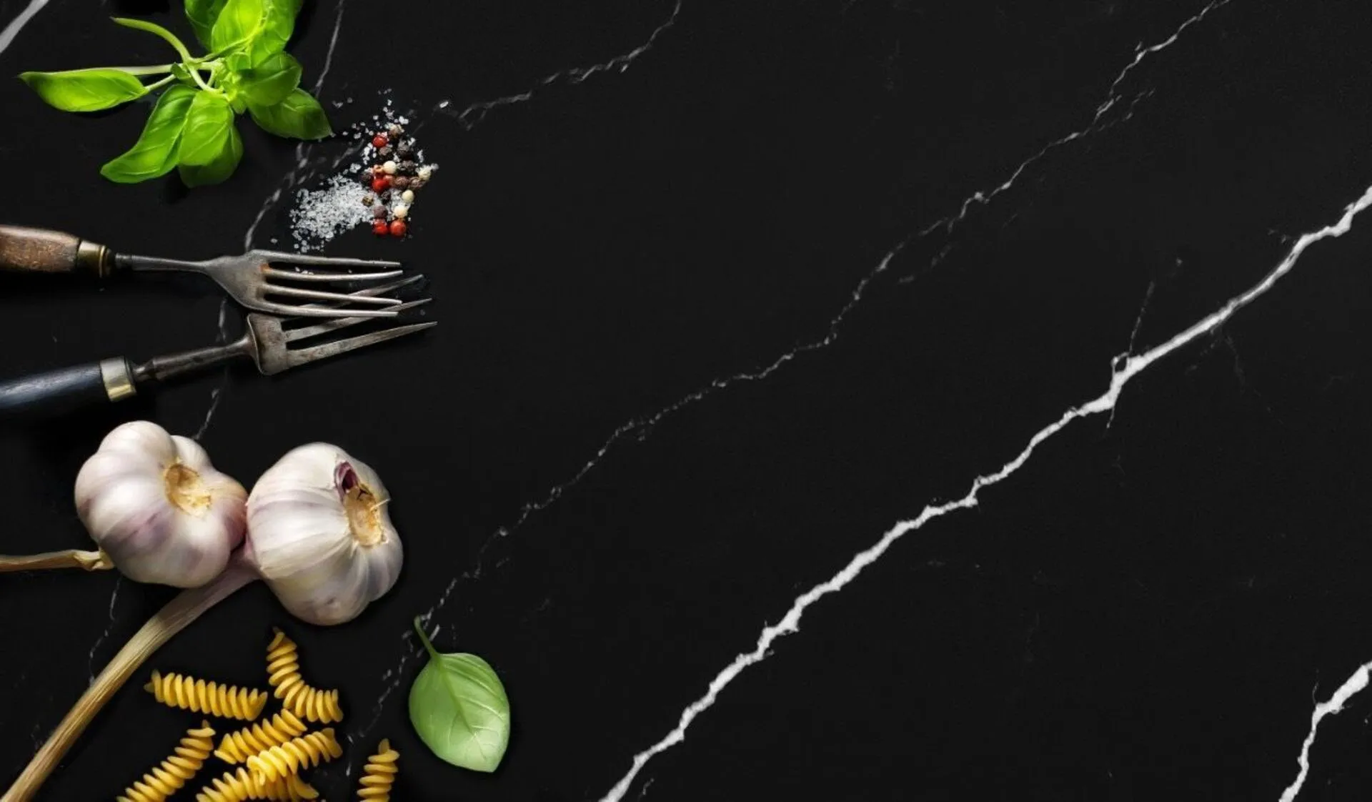 Image of installed Vicostone Nero Marquina Quartz countertops
