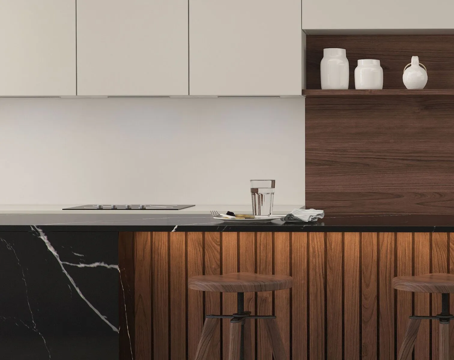Image of installed Vicostone Nero Marquina Quartz countertops