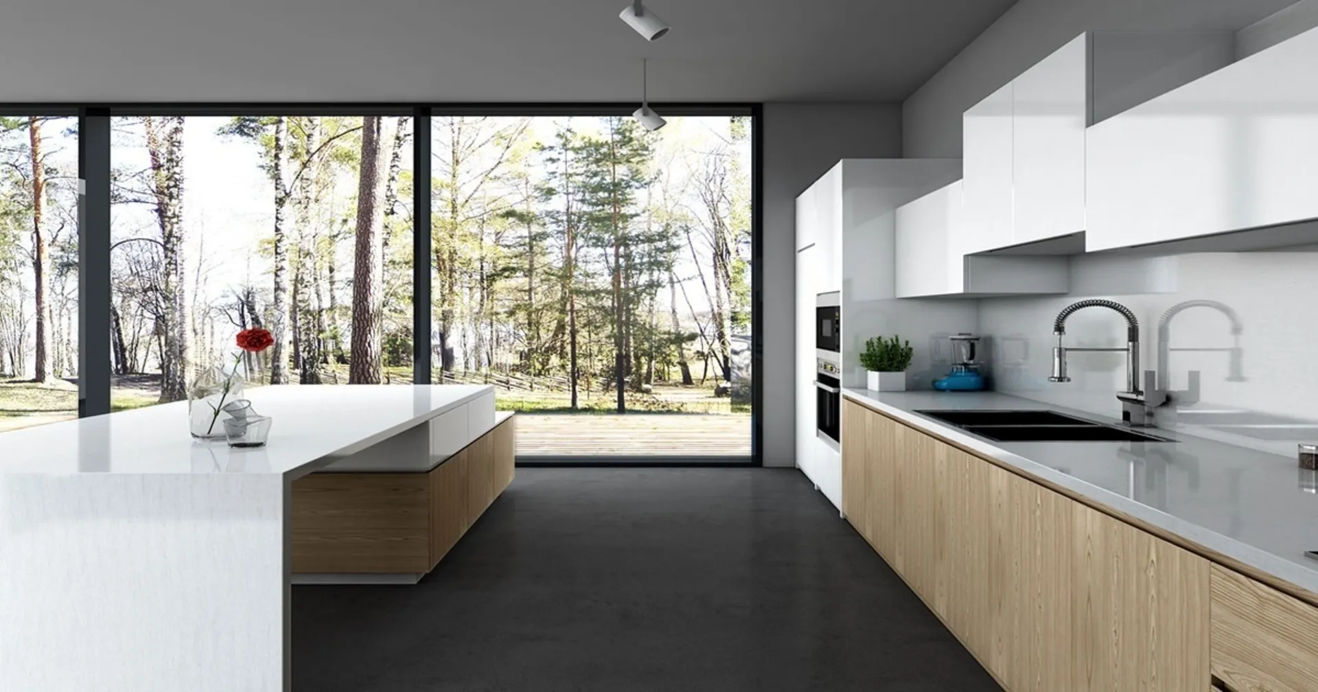 Image of installed Vicostone Bella Blanco Grey Quartz countertops