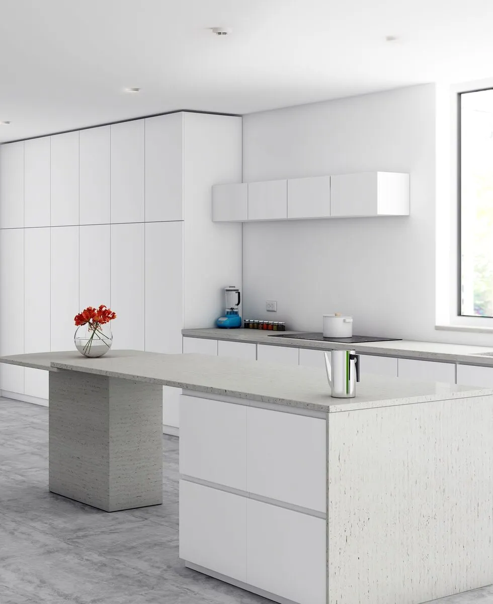 Image of installed Vicostone Acacia Quartz countertops