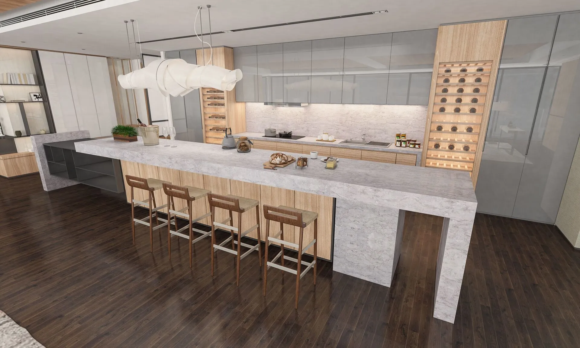 Image of installed Vicostone Elysian Quartz countertops