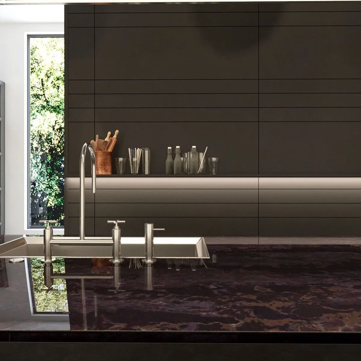 Image of installed Vicostone Amadeus Quartz countertops