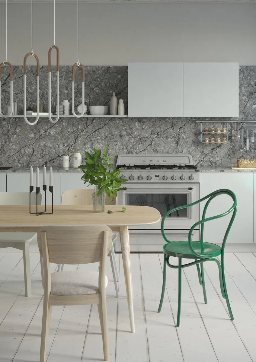 Image of installed Vicostone Thunder Grey Quartz countertops