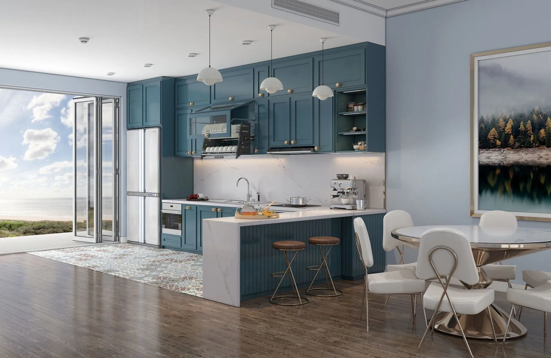 Image of installed Vicostone Borghini Quartz countertops