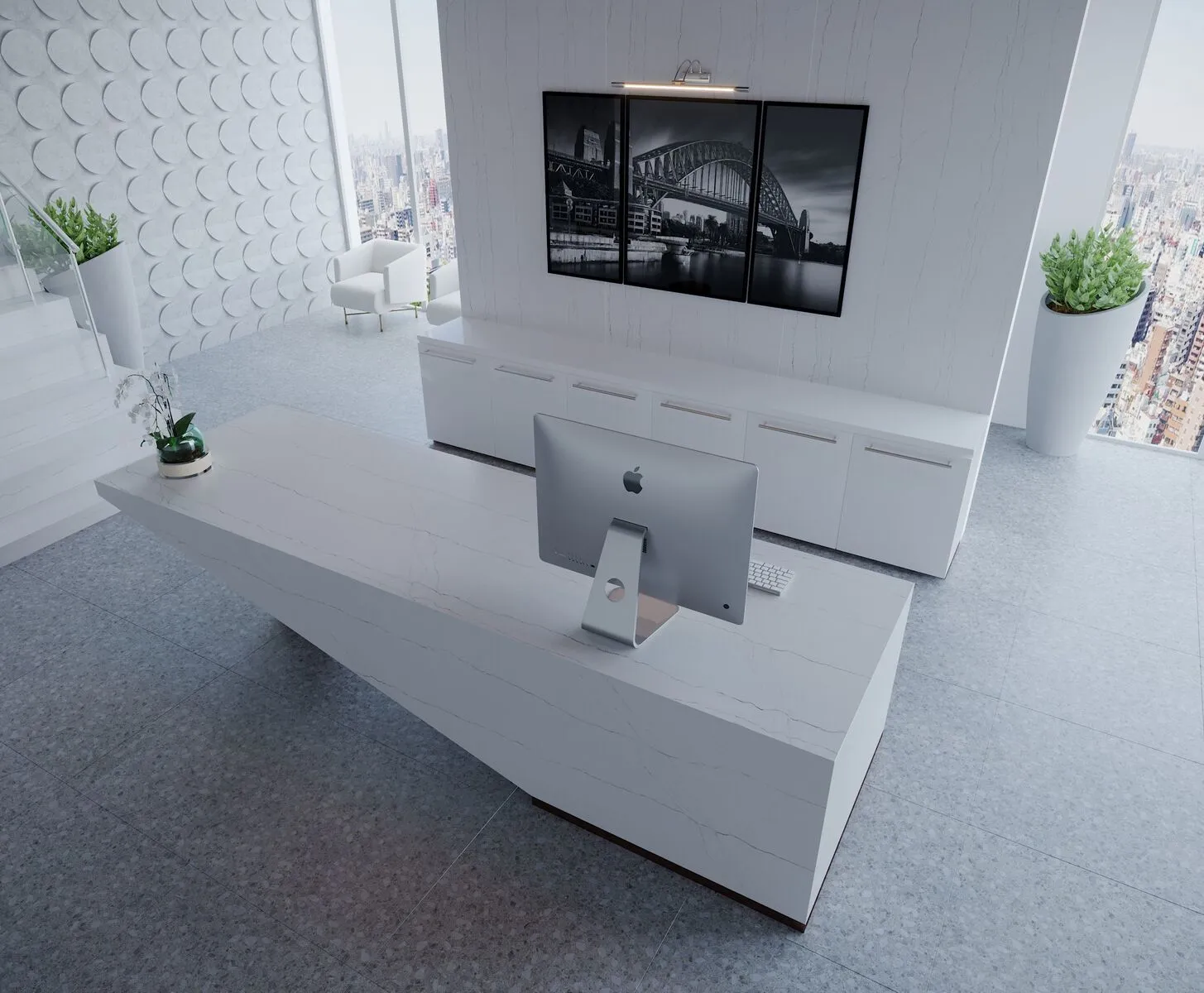 Image of installed Vicostone Luce Di Luna Quartz countertops