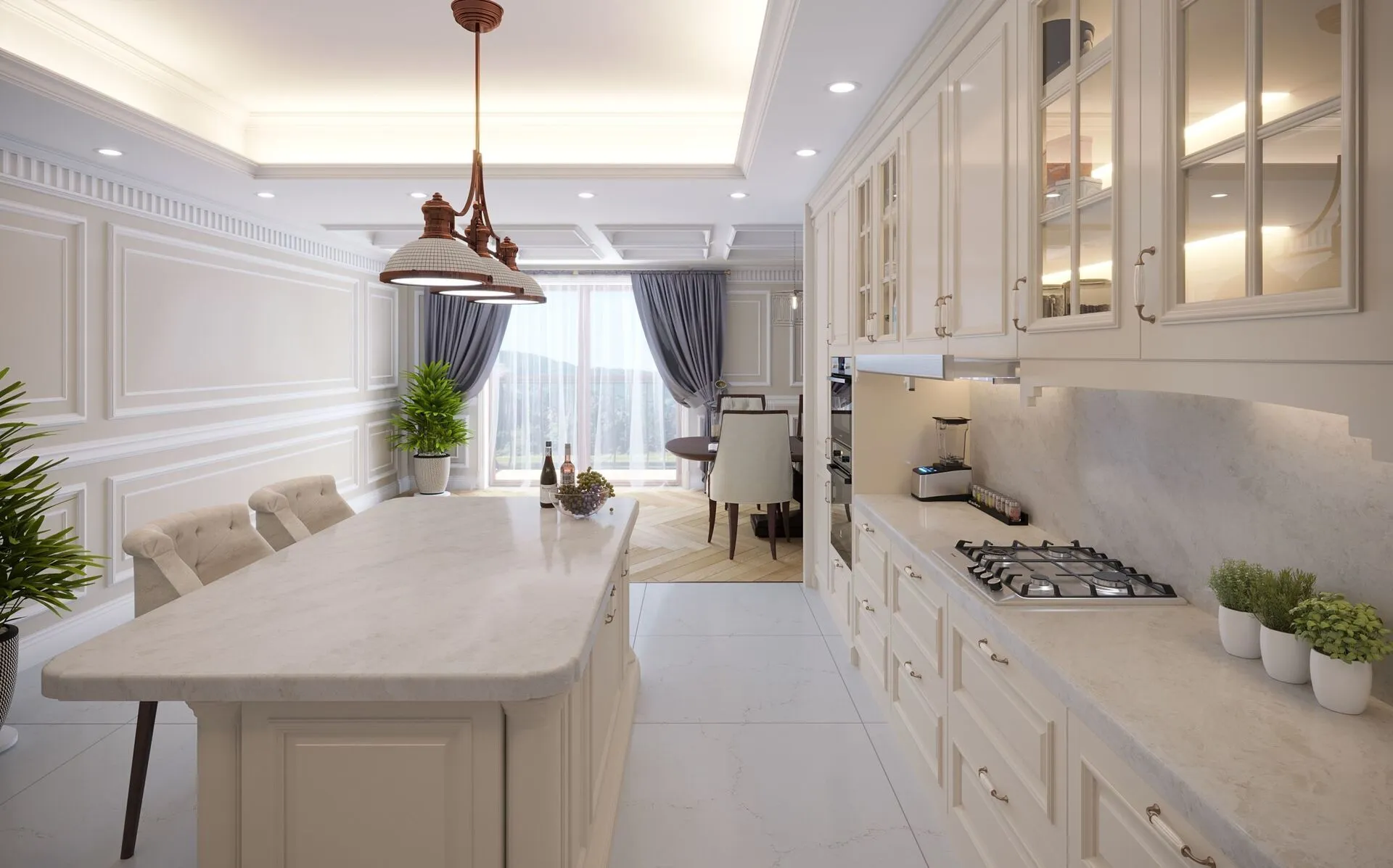 Image of installed Vicostone Madreperola Brown Quartz countertops