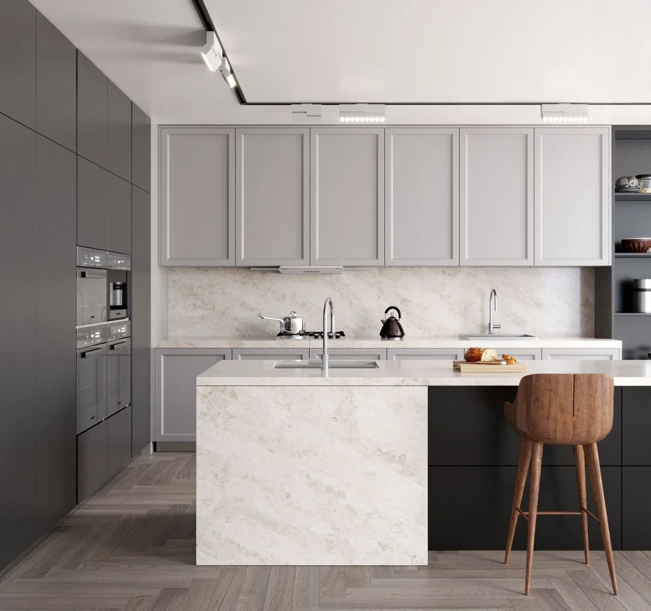 Image of installed Vicostone Madreperola Brown Quartz countertops