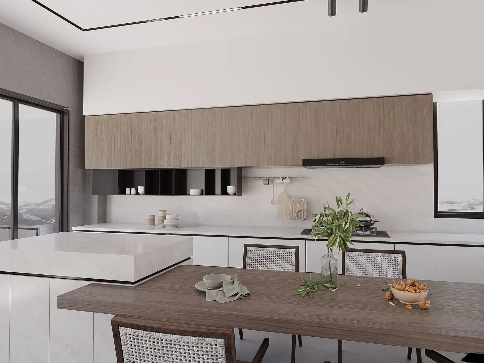 Image of installed Vicostone Madreperola Brown Quartz countertops