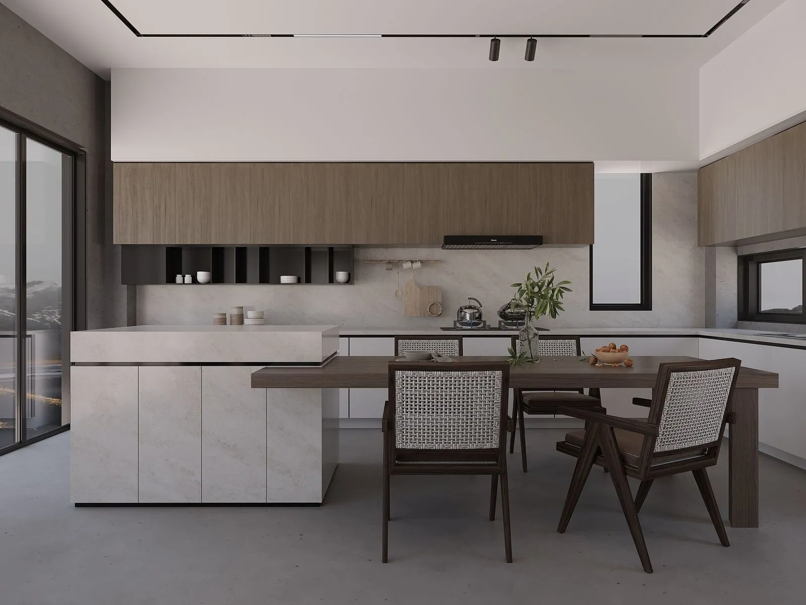 Image of installed Vicostone Madreperola Brown Quartz countertops