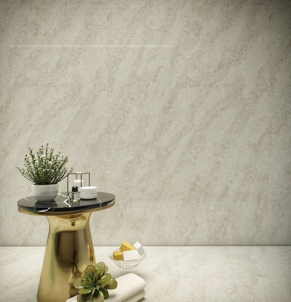 Image of installed Vicostone Madreperola Brown Quartz countertops