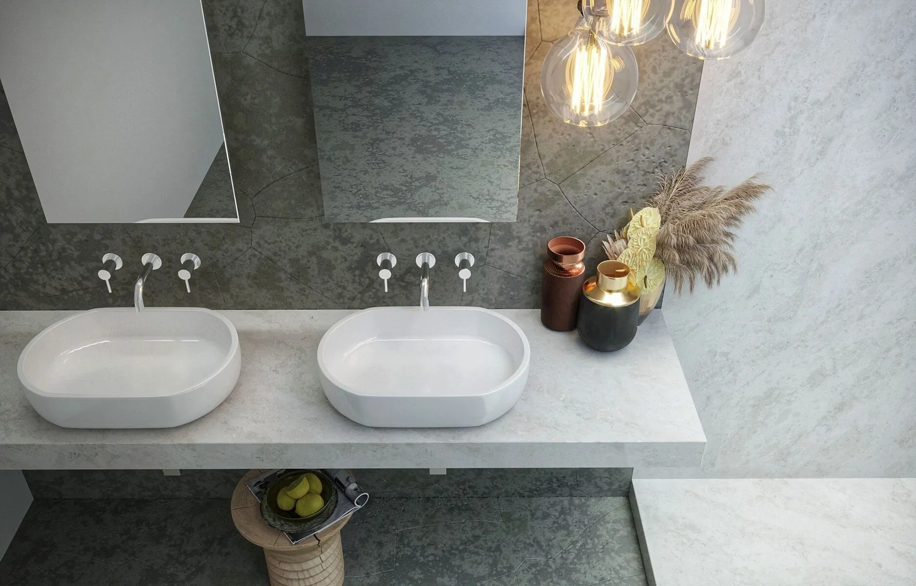 Image of installed Vicostone Madreperola Brown Quartz countertops